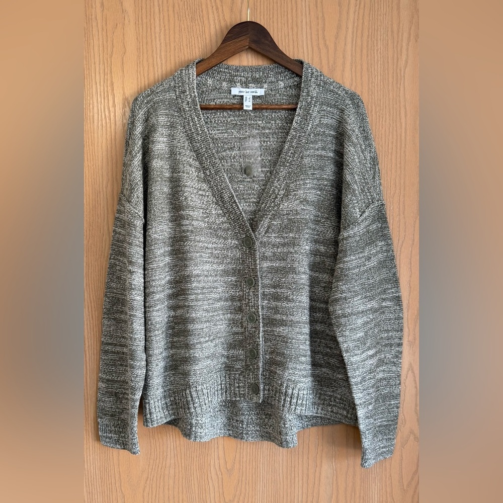 Peace Love World | SZ Large | Heathered Green Circle Hem Button Cardigan NWOT